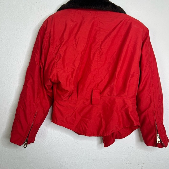 Andrew Marc New York Vintage Snow Ski Jacket Bright Red Brown Fur Collar Gold - Picture 11 of 11